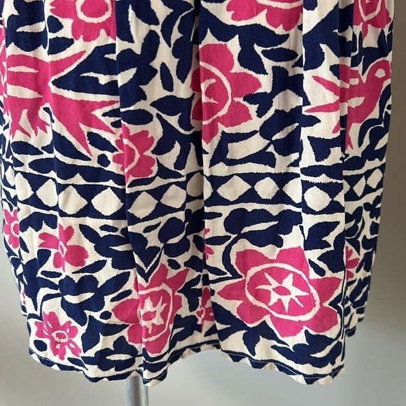 Anthropologie Maeve Peralta pink and blue bird patterned midi Dress Sz 2 - Picture 8 of 11